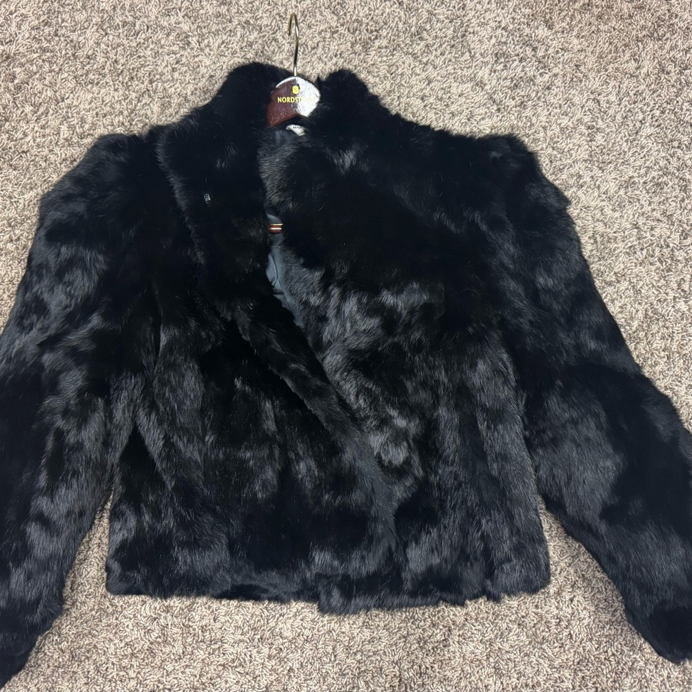Vintage Wilsons Black Rabbit Fur Jacket Women’s Small – Genuine Dyed Fur Coat
